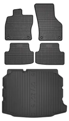 Image de Tapis en caoutchouc + bac de coffre pour Seat Leon III 2012-2020 (hayon, plancher fixe) – 5 pièces, noirs, sur mesure