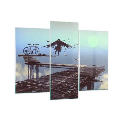 Produktbild von Bilder auf glas - Vogel Fahrrad modern - 130x100cm - Glasbilder - Wandbilder - Kunstdruck - zum Aufhängen bereit - Wanddekoration aus Glas - Glas Bilder - Wandbild auf Glas - 3 Teile - GCB130x100-3721