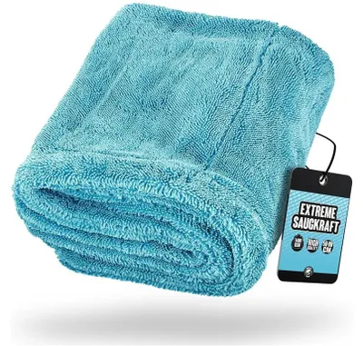 Produktbild von Nuke Guys Gamma Dryer XXL | Ultra saugstarkes Trockentuch 1400 GSM in Blau 50x80cm | Fusselfrei, abgerundete sanfte Fasern, kratzerfrei, extra groß | Premium Mikrofasertuch für Auto Motorrad Fahrrad