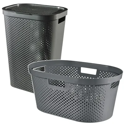 Obrázek produktu pro Curver Infinity Recyklovaný žehlicí koš / koš na prádlo objem 40 l tmavě šedý 100% recyklovaný 245675 + Curver Infinity Recyklovaný koš na prádlo 60 l