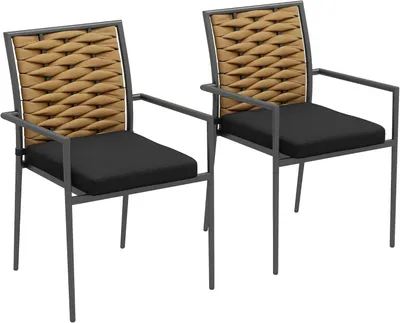 Image de Ensemble de chaises de jardin - Chaise de jardin - Chaise de balcon - Chaise de terrasse - Chaise empilable - Rotin avec structure en acier