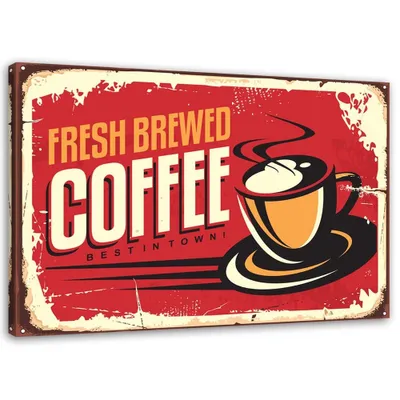 Produktbild von Leinwandbild frisch gerösteter retro-kaffee 100x70 cm Feeby rot wandbild bereit zum aufhängen
