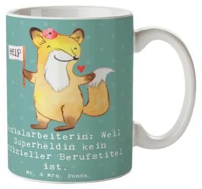 Produktbild von Mr. & Mrs. Panda Henkelpott Sozialarbeiterin Heldin - Meeresbrise - Geschenk, Becher, Handarbeit, Dankeschön, Leben verändern, Beruf, Kaffeetasse, Berufe, Trinkbecher