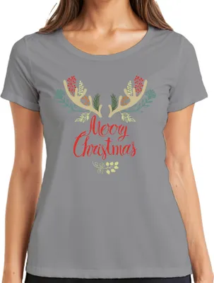 Produktbild von Merry Christmas Rentier Tannen - Weihnachten Weihnachtsgeschenk Christmas Damen T-Shirt, Grau, M