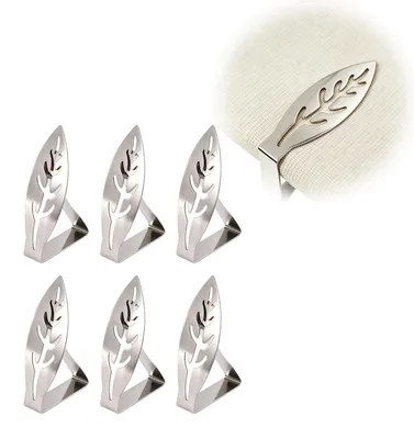 Imagen del producto de Clips para manteles de acero inoxidable, juego de 6 unidades, diseño de hojas, para manteles de hasta 4 cm de grosor, aptos para uso en exteriores
