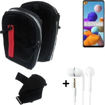 Produktbild von K-S-Trade Outdoor Gürteltasche Holster Umhängetasche + Kopfhörer kompatibel mit Samsung Galaxy A21s schwarz Handy Tasche Case travelbag