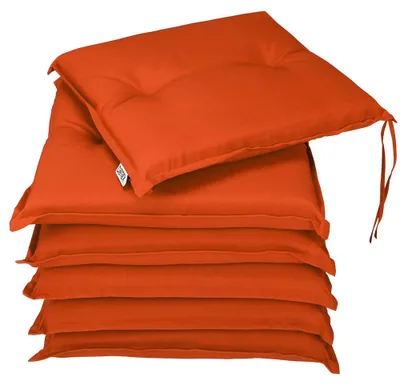 Produktbild von DETEX® Sitzkissen Stuhl 6er Set Wasserabweisend 47x42cm Befestigungsriemen Waschbar Reißfest Stuhlkissen Sitzauflage Sitzpolster Gartenstuhl Orange