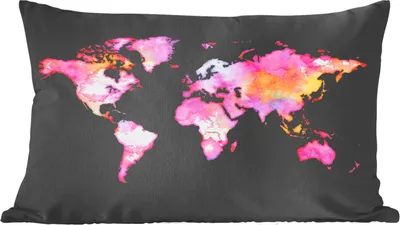 Produktbild von MuchoWow® Zierkissen Sofakissen Wohnzimmer Dekokissen 50x30 cm Weltkarte - Aquarell - Rosa - Wohnzimmerdekoration - Polster mit Photo