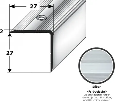 Produktbild von Treppenkante "Orvieto" / Treppenkantenprofil / Winkelprofil (Größe 27 mm x 27 mm) aus Aluminium eloxiert, gebohrt, von Auer Metall-silber-2700