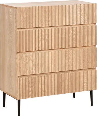 Produktbild von BELIANI Kommode mit 4 Schubladen Naturfarbene Esche MDF gerippte Front Wohnzimmer Schlafzimmer Moderne Aufbewahrung