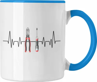 Produktbild von Trendation - Werkzeug Herzschlag Tasse Geschenk für Handwerker Hausmeister Hobby Geschenkidee (Blau)