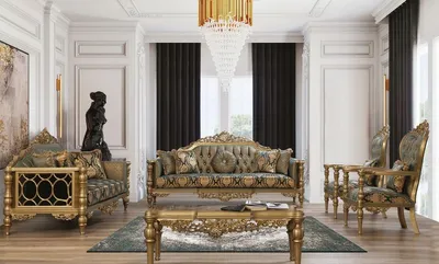 Produktbild von Casa Padrino Luxus Barock Wohnzimmer Set Grün / Gold - 2 Sofas & 2 Sessel & 1 Couchtisch - Wohnzimmer Möbel im Barockstil - Edel & Prunkvoll