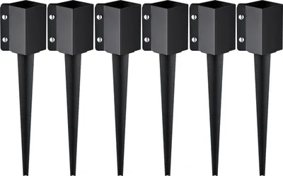 Produktbild von VEVOR Erdspieß für Zaunpfosten, 6er-Pack, 113 x 113 x 610 mm Außendurchmesser (Innendurchmesser 8,9 x 8,9 cm), Metall, schwarz pulverbeschichtet, Erdspieß für Briefkästen, Terrassen, Gartengeländer