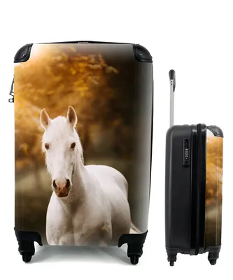 Produktbild von MuchoWow® Koffer Handgepäck Trolley Rollkoffer Kleine Reisekoffer mit 4 Rollen - Pferd - Licht - Sonne - Cabin Size < 55x40x23 cm & 55x40x20 cm - Kinderkoffer - Kabinenkoffer - Boardgepäck - Reise-Box - Reisekoffer - Reisegepäck - Koffer mit Bild - Trolley für Kinder