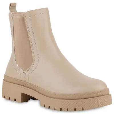 Produktbild von VAN HILL Damen Klassische Stiefeletten Plateau Vorne Profil-Sohle Schuhe 840660, Farbe: Beige, Größe: 36