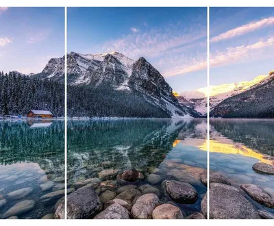 Image de Triptyque sur toile montagne 125x97 cm, Tableau mural moderne pour décoration intérieure
