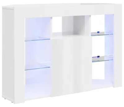 Image de Meuble TV d'angle à LED vidaXL, blanc brillant, 100 x 40 x 68 cm, aggloméré