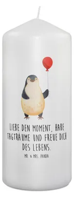 Produktbild von Mr. & Mrs. Panda Kerze Pinguin Luftballon 19 x 8 cm - Weiß - Geschenk, Tagträume, Bedruckte, Liebe, Wachskerze, Blockkerze, Erinnerungslicht, Stumpenkerze, Glück