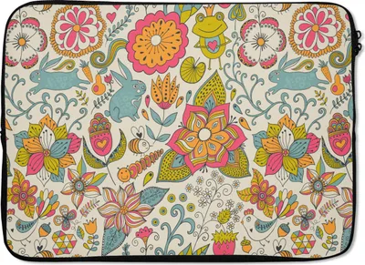 Produktbild von MuchoWow® Laptop Hülle 13 Zoll Mädchen - Kaninchen - Frosch - Muster - Mädchen - Kinder - Kinder - Kind Laptoptasche - Laptophülle - Sleeve - Rundumschutz