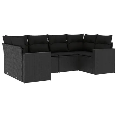 Produktbild von vidaXL 6-tlg. Garten-Sofagarnitur mit Kissen Schwarz Poly Rattan
