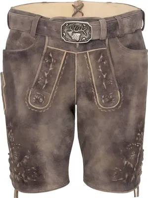 Produktbild von Petersberg Herren Trachtenhose Lederhose kurzhose mit Gürtel Ziegenvelour Stickerei, Größe:48/S, Farbe:Dunkelbraun