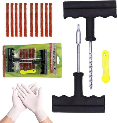 Zdjęcie produktu dla Zestaw do naprawy opon - Zestaw do pomocy w nagłych sytuacjach - Szybka naprawa opon - Do wszystkich opon bezdętkowych - 23,3 x 13,3 x 2,5 cm