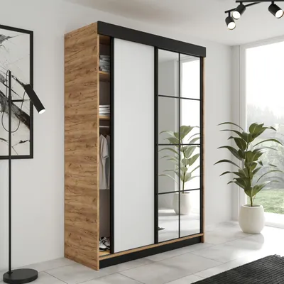 Produktbild von KIER FURNITURE Schiebegarderobe LAMARO mit Spiegel, Schrank Schlafzimmer, 138x205x59cm