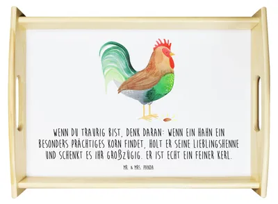 Produktbild von Mr. & Mrs. Panda Tablett Hahn Korn - Weiß - Geschenk, Landwirtin, Servier, Sofa, betttablett, Henne, sofatablett, Bauernhof, Eier, Natur, Holztablett