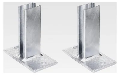 Produktbild von Pfostenträger für Zaunpfosten von Doppelstabmatten | zum Aufschrauben | feuerverzinkt | Platte 150 x 80 mm | für Pfosten 60 x 40 mm | 2er Set