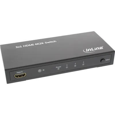 Produktbild von InLine HDMI Switch / Umschalter, 3 Eingänge auf 1 Ausgang, 4K2K, 3D, HD Audio, HDMI, Schwarz, 1080p, 720p, 3,4 Gbit/s, 340 MHz, 376 g