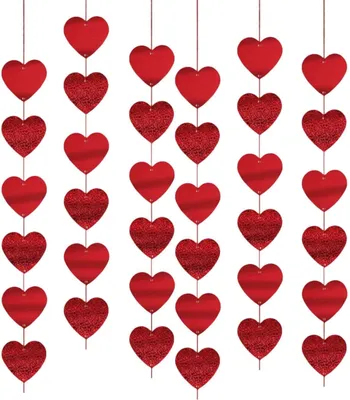 Produktbild von 8-teiliges Set roter Herzgirlanden mit Glitzerherzen zum Valentinstag, geeignet für Valentinstag, Hochzeitstag, Geburtstag und andere Feierlichkeiten.