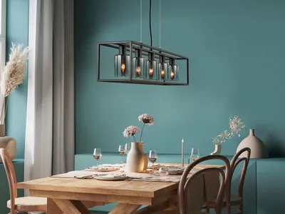 Produktbild von LED Balken Pendelleuchte 5flammig Schwarz Lampenschirme Rauchglas - 95cm lang