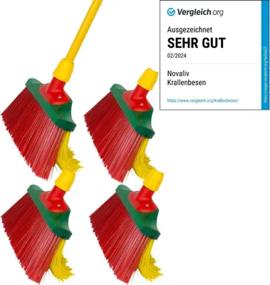 Produktbild von Novaliv Krallenbesen Set 30 cm Holz mit Teleskopstiel gebogenen Borsten Gartenbesen Straßenbesen Kehrbesen Laubbesen (4, Krallenfeger)