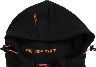 Obrázok produktu pre KTM Factory Team Work Hoodie, bunda, čierna s potlačou loga, vrecká na zips a kapucňa, slim fit, veľkosti XS až XXL, veľkosť:L