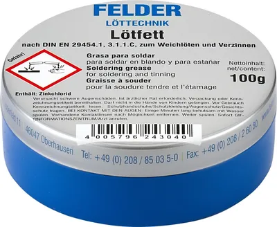 Produktbild von FELDER Lötfett Solder Paste - Lötmittel, Löt Fett Lötpaste 100g Dose - DIN EN 29454
