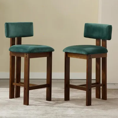Immagine prodotto di Sgabello da bar - Sedia da bar - Sgabello da cucina - Seggiolone per bambini - Sgabello imbottito - Set da 2 - Seduta in velluto - Struttura in legno massello