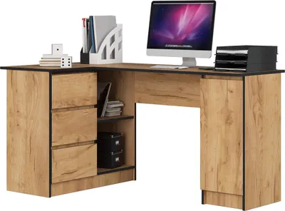 Produktbild von Akord Linker Eckschreibtisch 3 Schubladen 1 Schrank Craft-Eiche 155X85X77 Cm
