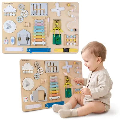 Immagine prodotto di Tavolo attività Mamabrum con xilofono e 17 attività in legno, dimensioni 60 x 40,3 x 6,5 cm, dotato di pannello di controllo, non necessita di batterie, adatto a bambini dai 3 anni in su