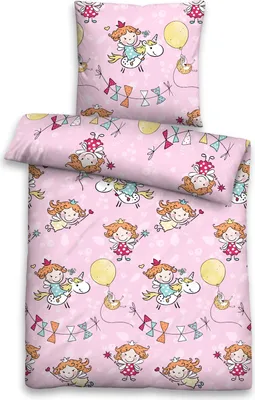 Produktbild von biberna Feinbiber-Bettwäsche EINHORN rose 1x 135x200 cm + 1x 80x80 cm