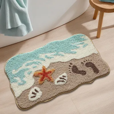 Productafbeelding van Antislip badmat, 50 x 80 cm, met zeestermotief, gemaakt van superzachte vezels, wasbaar