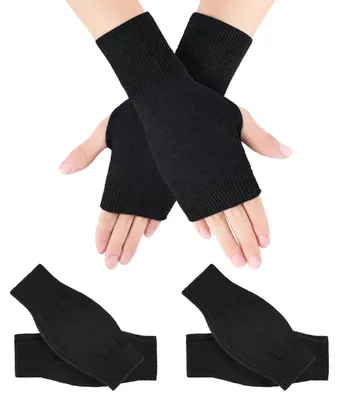 Produktbild von 2 Paar Fingerlose Handschuhe Uni Schwarz Gestrickt Pulswärmer Damen Herren Winter Handstulpen