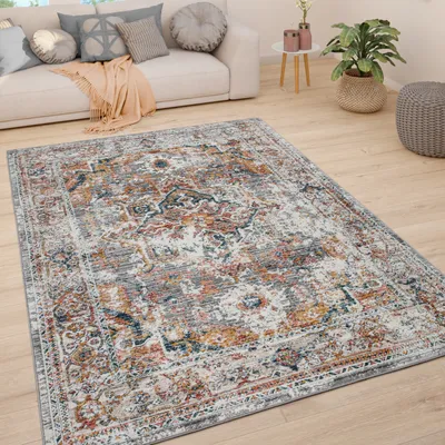 Image de Tapis de salon à poils courts vintage pastel motif oriental moderne dimensions 60 x 100 cm