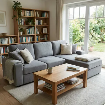 Produktbild von okwish Modern Ecksofa gepolstertes Sofa mit Stauraum Chaiselongue Wohnzimmersofa mit Ottomane Loungesofa mit Rückenlehne Schlafsofa Grau