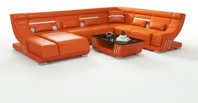 Obrázek produktu pro Moderní rohová sedačka, tvar U, barva oranžová, s LED osvětlením, exkluzivní a elegantní