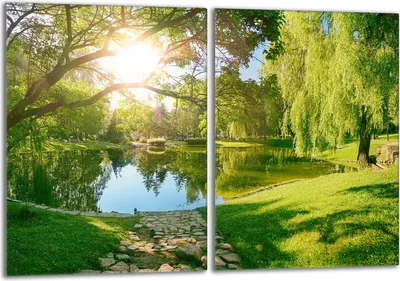 Produktbild von Herdabdeckplatten Set 2x40x52 cm Glaskeramikkochfeld Abdeckung Glas Spritzschutz, Landschaft Sonne