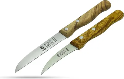 Produktbild von SMI 2-tlg Solingen Küchenmesser Schälmesser Tomatenmesser Obstmesser Holz, Wellenschliff und gebogen