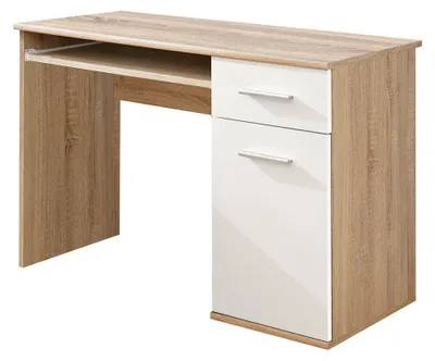 Image de Bureau enfant DENVER – Avec tiroir, porte et étagère – Chêne et blanc design