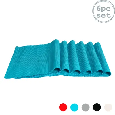 Produktbild von Nicola Frühling gewelltes Rechteck Baumwolle Esstisch Tischsets - 480 x 330 mm - Blau - Packung mit 6