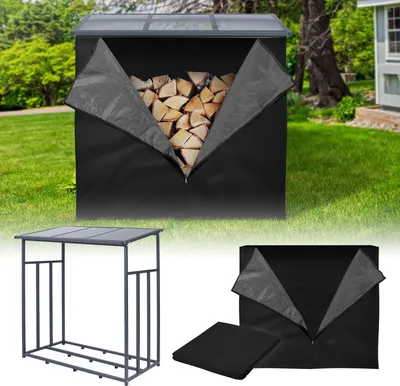 Produktbild von ML-Design Kaminholzregal aus Metall inkl. Abdeckung, 143x145 cm, Anthrazit, Brennholzregal Außen 1,2 m³