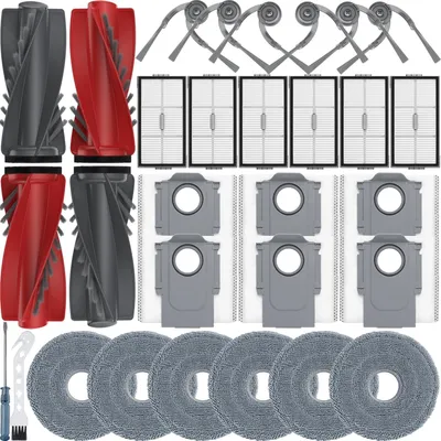 Produktbild von 30 Stück Zubehör für Roborock Saros 10R/Saros 20/Qrevo Curv 2 Pro/Qrevo CurvX/Qrevo Curv 2 ProX,4 Hauptbürste,6 HEPA Filter,6 Wischpad,6 Seitenbürsten,6 Staubbeutel,Ersatzteile Zubehörset